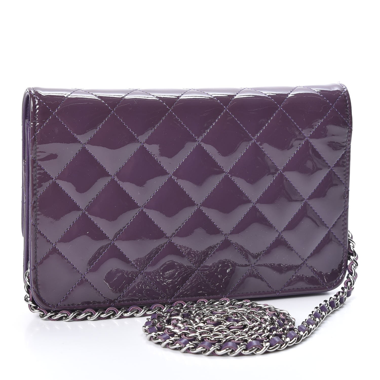 Chanel Patent Quilted Brilliant Wallet On Chain WOC Violet 2 of 10