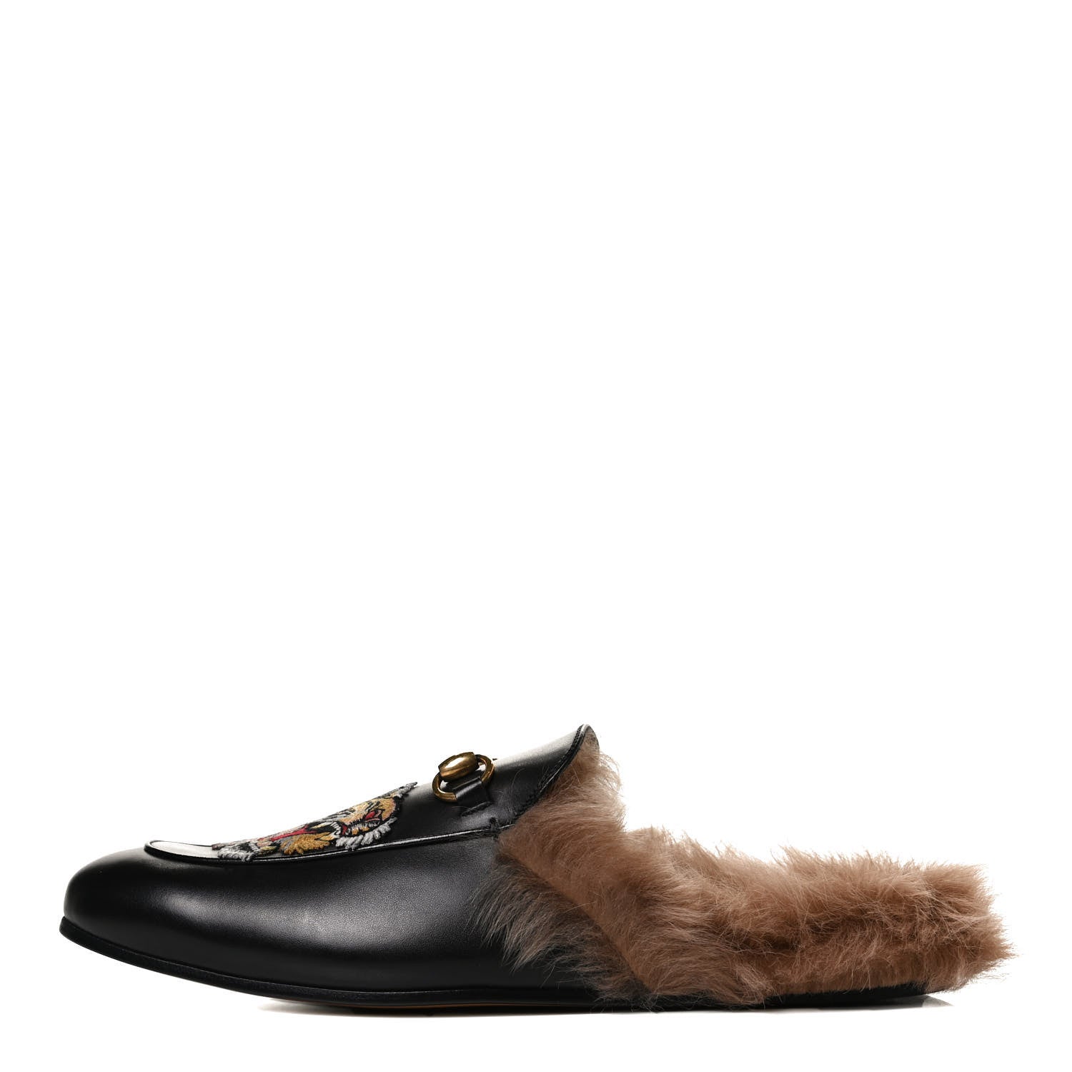 Gucci Calfskin Fur Tiger Embroidered Mens Princetown Slippers 9.5 Black 1 of 11