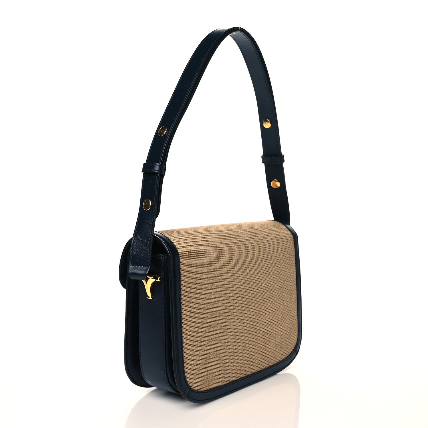 Gucci Vintage Rice Canvas Plutone Calfskin Horsebit 1955 Shoulder Bag Beige Black 3 of 11
