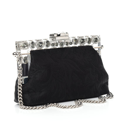 Dolce & Gabbana Satin Lace Crystal Embellished Plexis Glass Chain Clutch Black 3 of 9