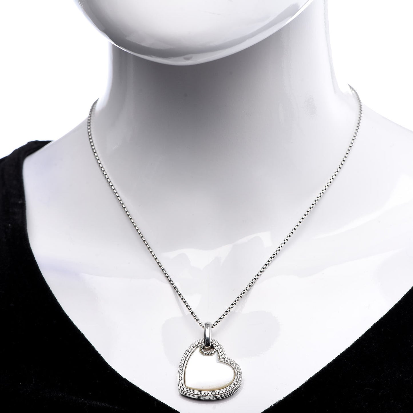 Sterling Silver Diamond Mother of Pearl Heart Pendant Necklace