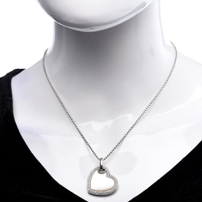 David Yurman Sterling Silver Diamond Mother of Pearl Heart Pendant Necklace 2 of 6