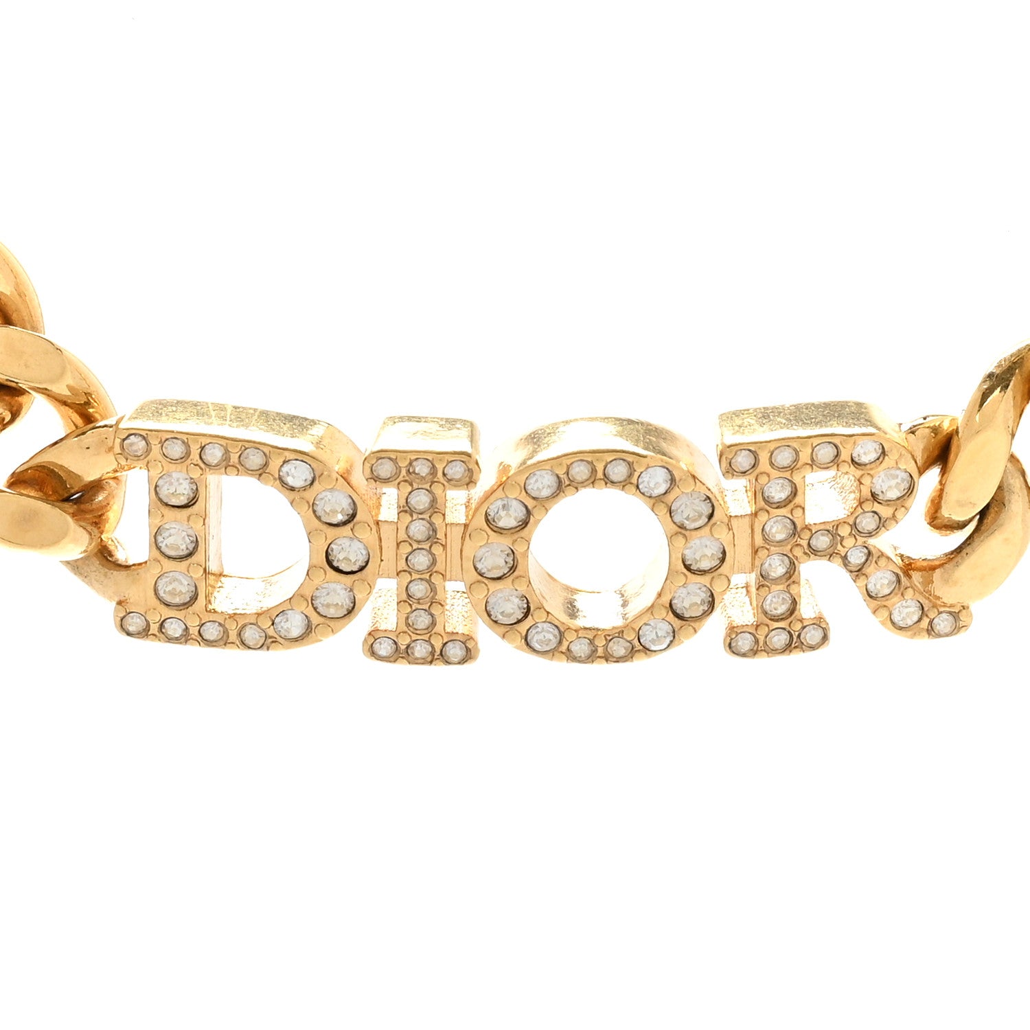 Christian Dior Metal Crystal Chain Logo Necklace Gold 4 of 6