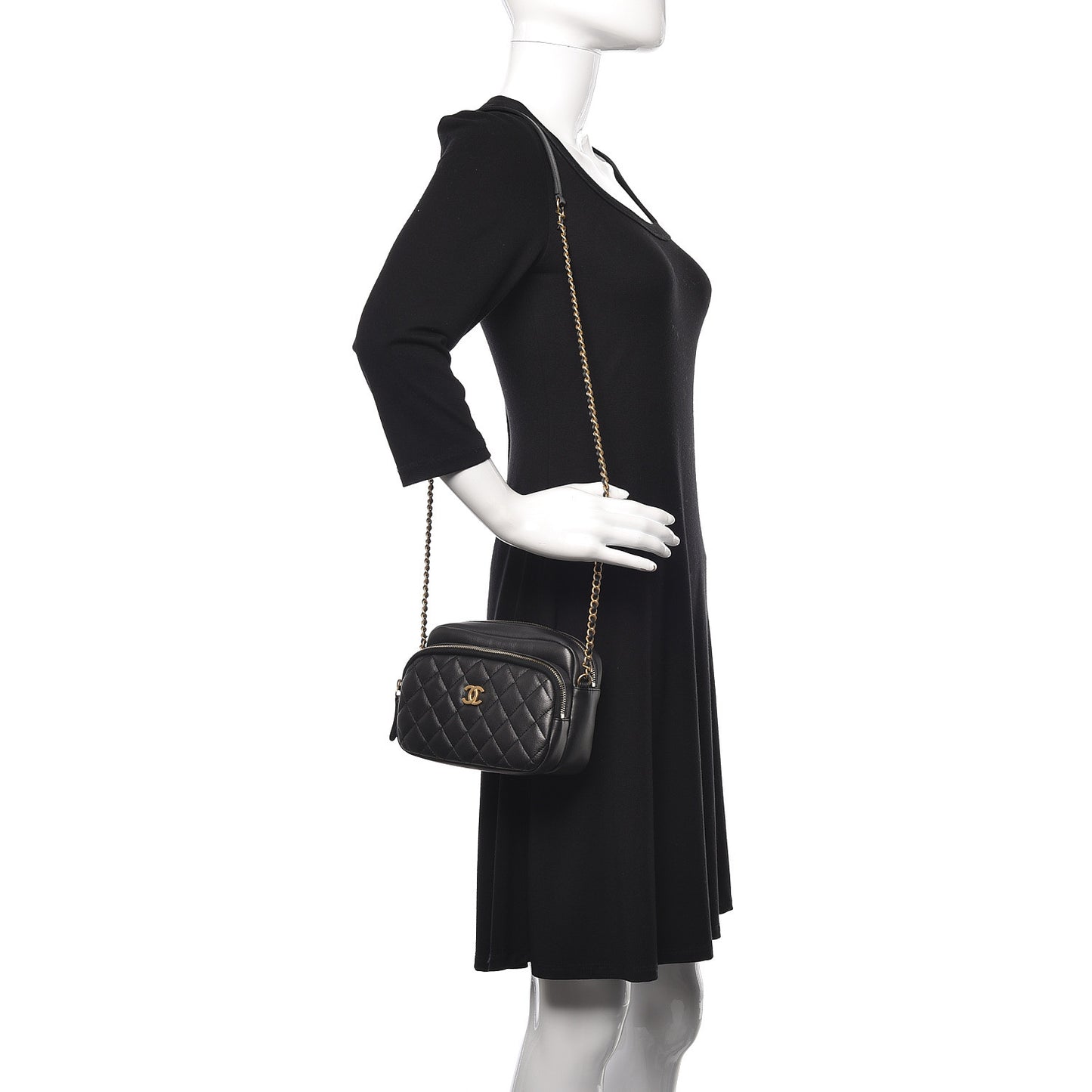 Calfskin Quilted Day Trips Camera Case Black