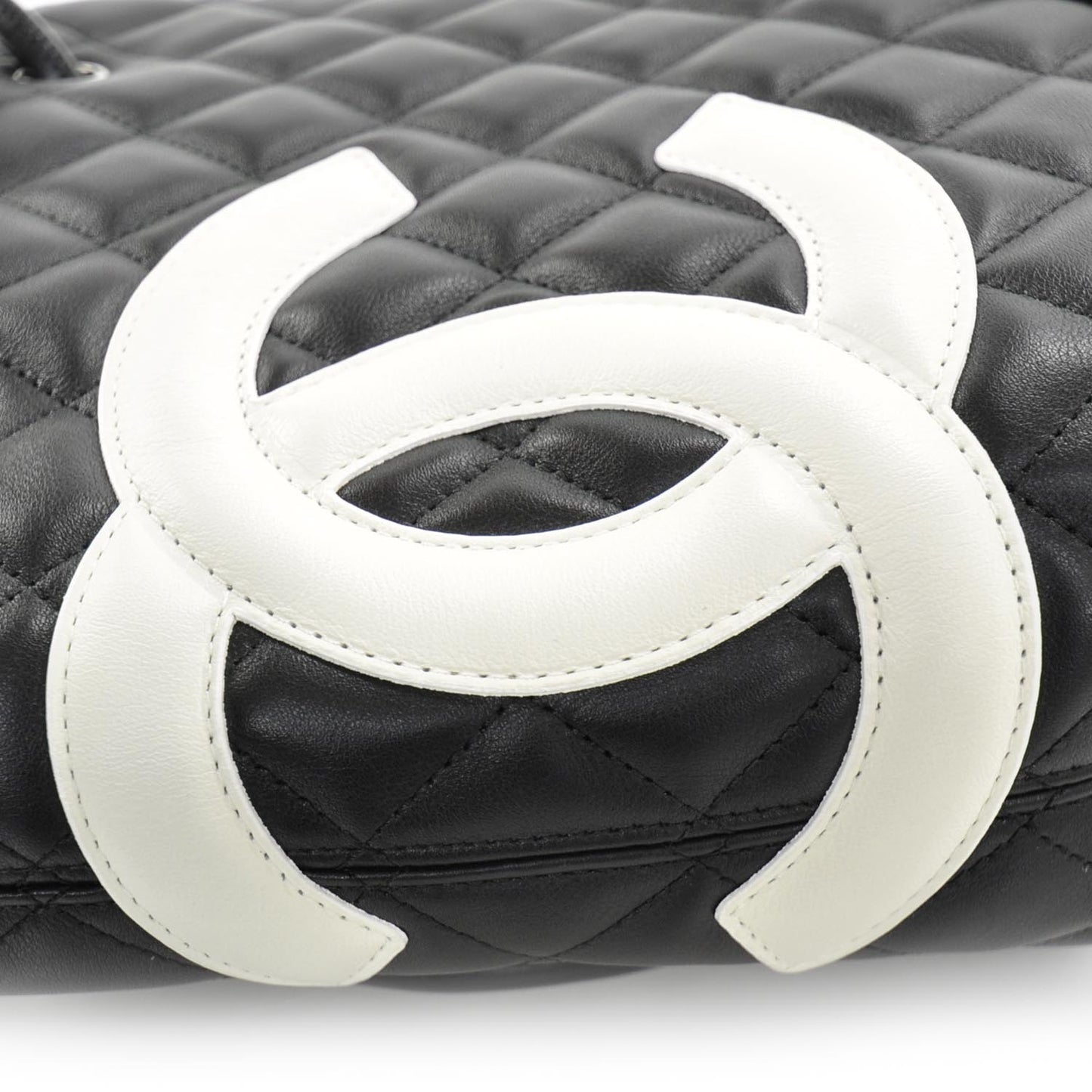 Calfskin Quilted Small Cambon Tote Black White