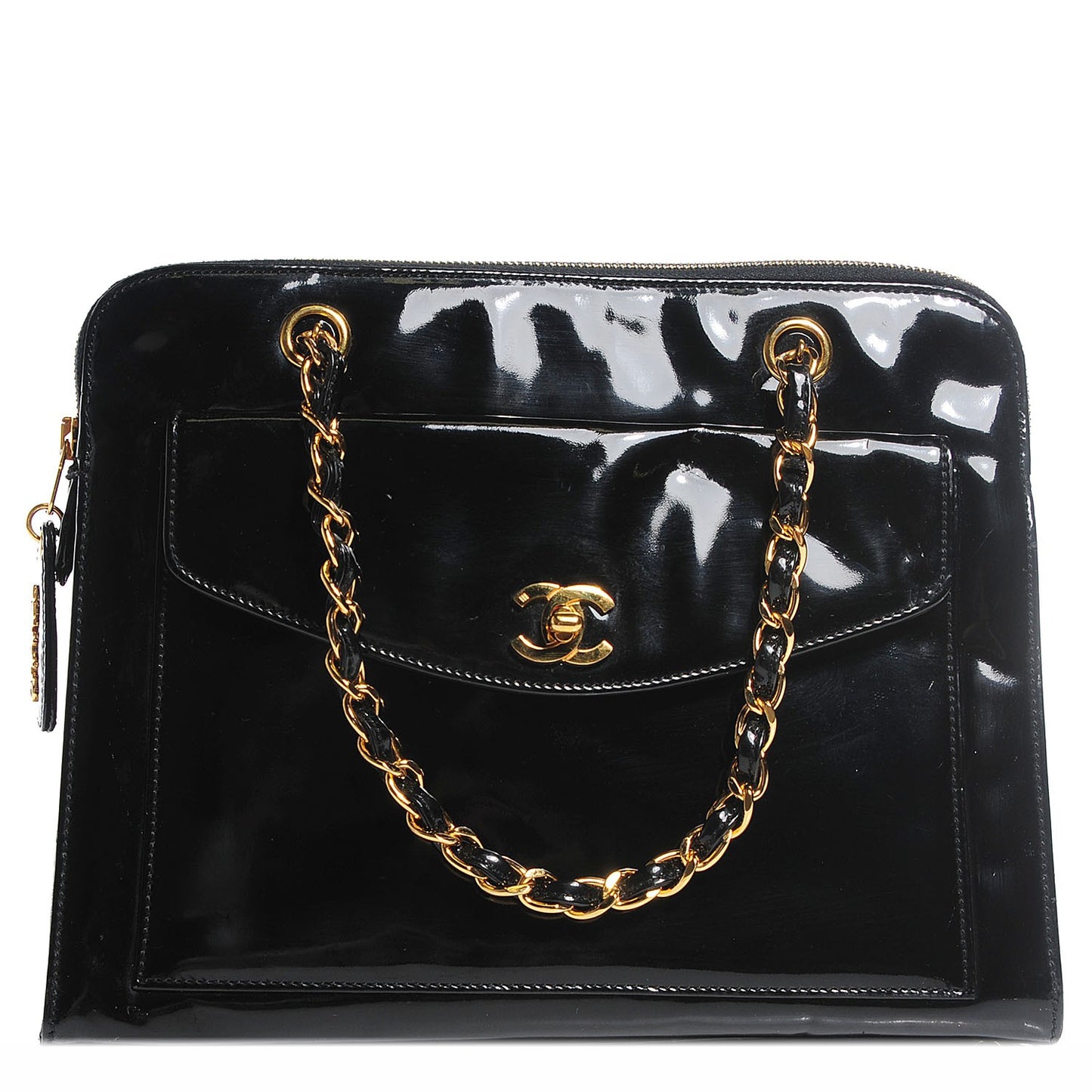 Patent Flap Shoulder Bag Black