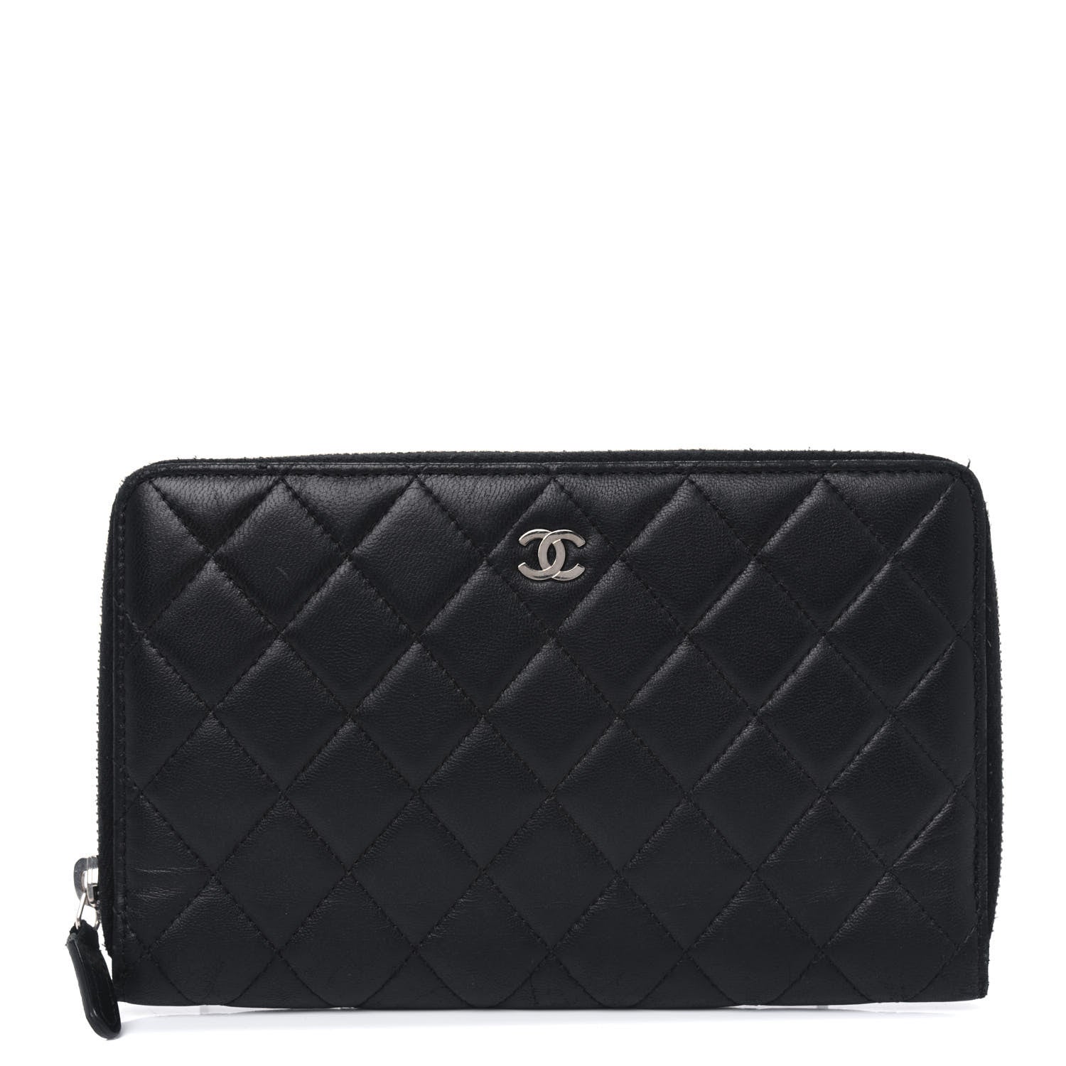 Chanel Lambskin Quilted Large Zip Around Organizer Wallet Black 1 of 10