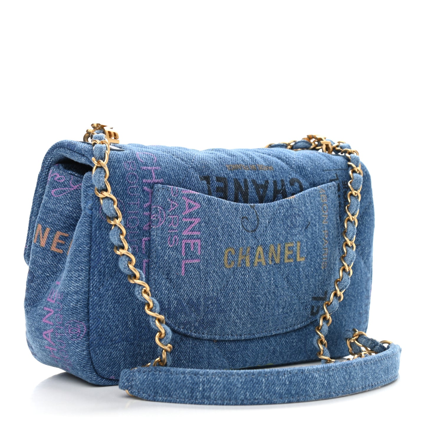 Denim Quilted Mini Denim Mood Rectangular Flap Blue Multicolor