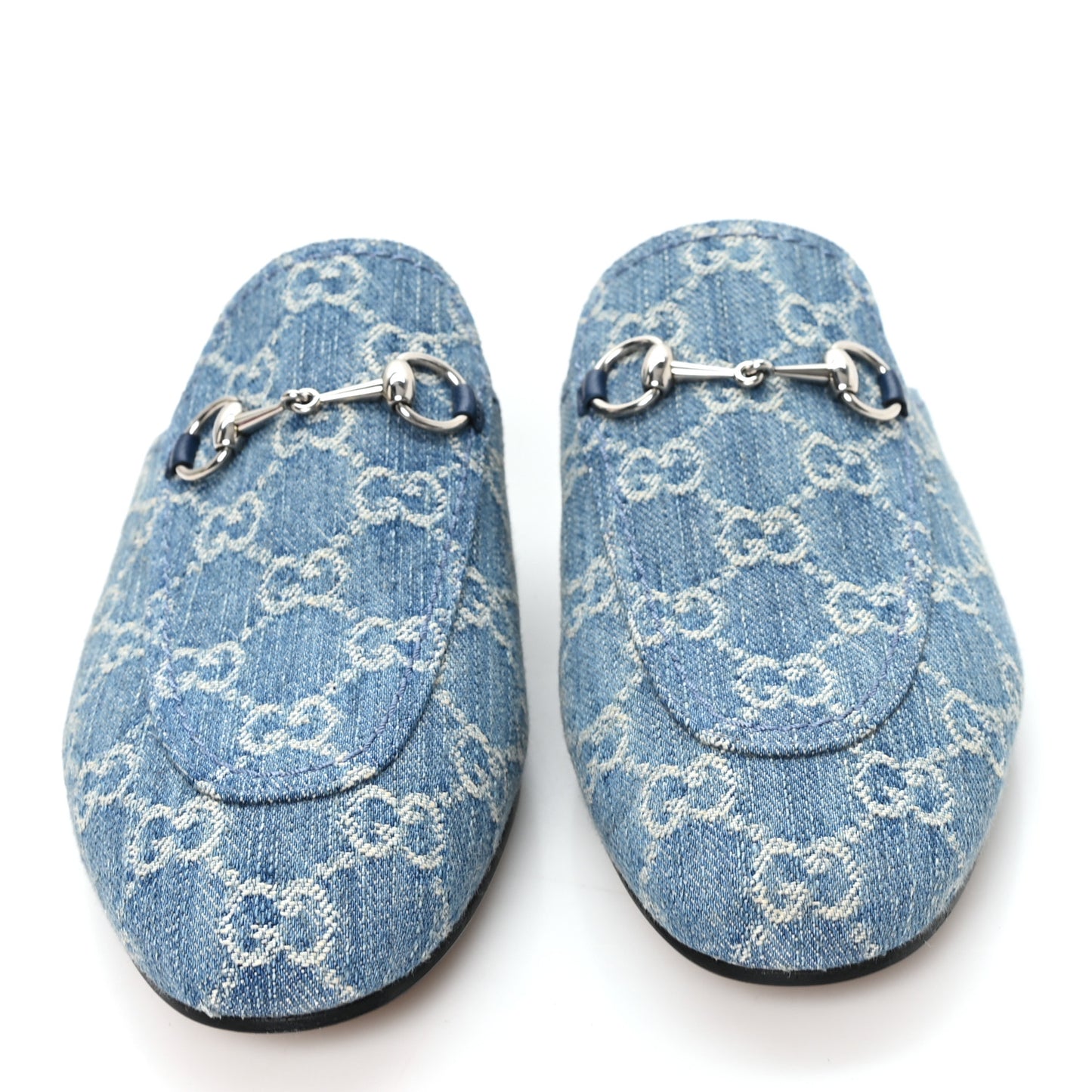 New Denim GG Malaga Kid Womens Princetown Slippers 38.5 Light Blue Royale