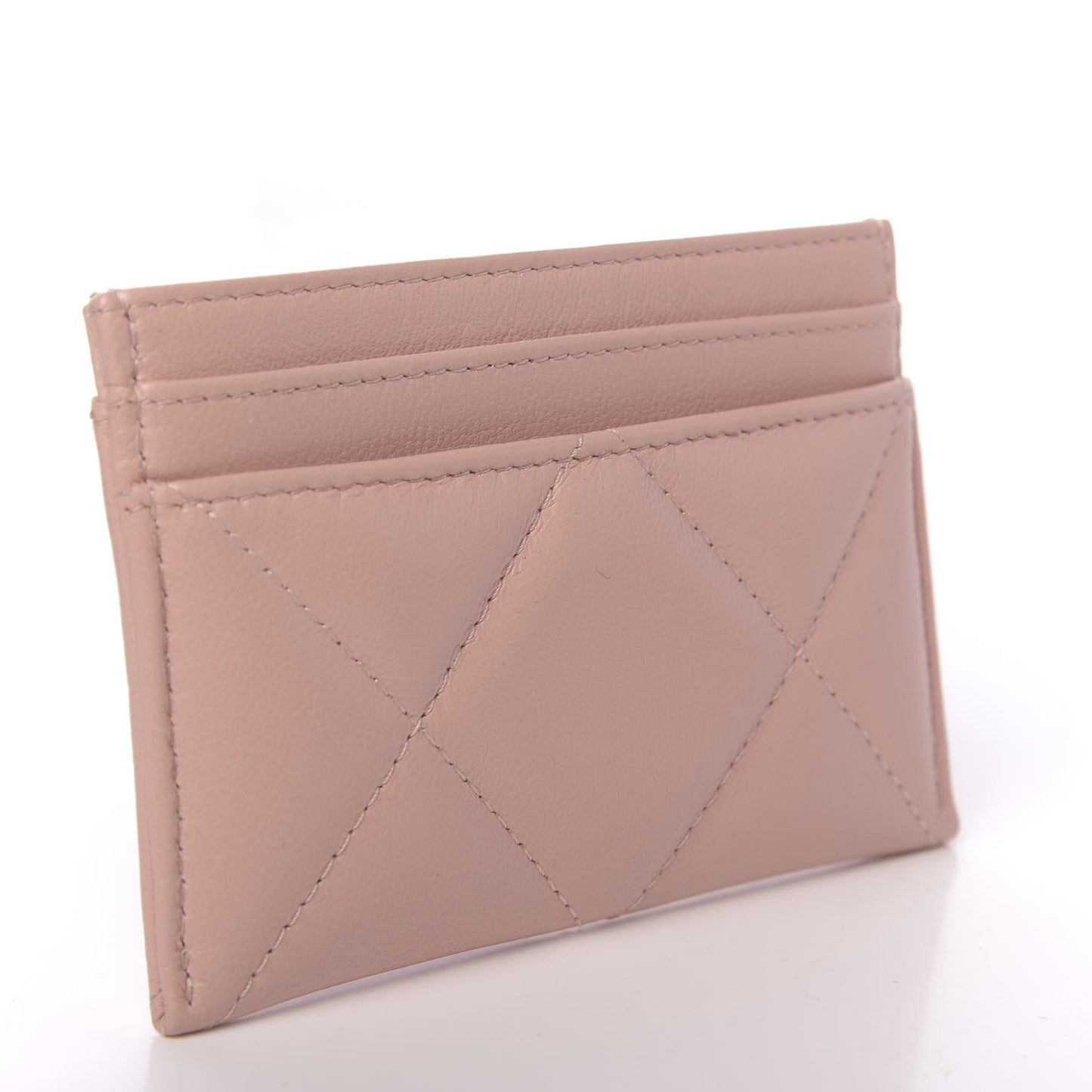Shiny Goatskin Quilted Chanel 19 Card Holder Light Pink