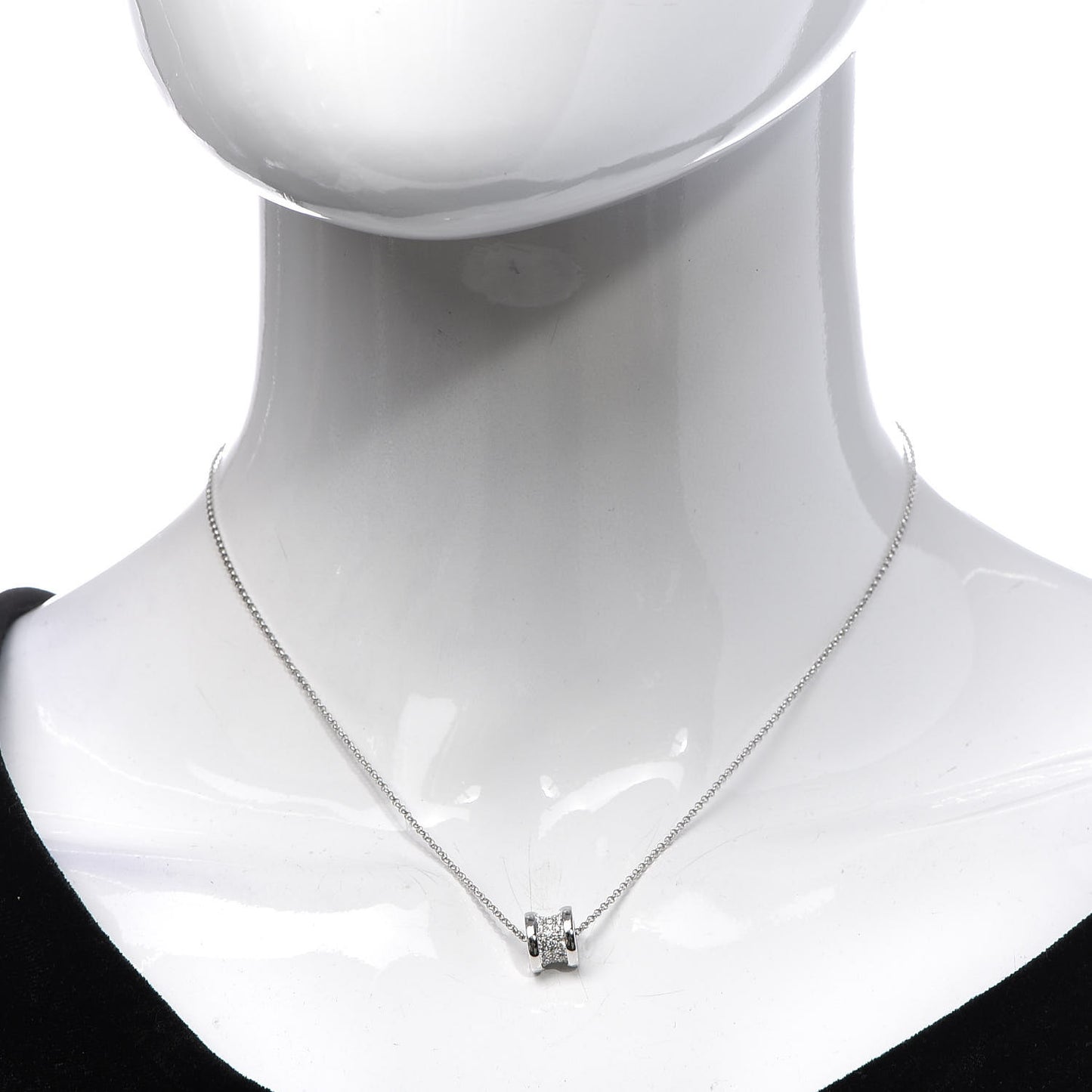 18K White Gold Diamond Small B.Zero1 Pave Pendant Necklace