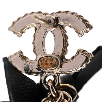 Chanel Lambskin Logo Drop Earrings Gold Black 3 of 5