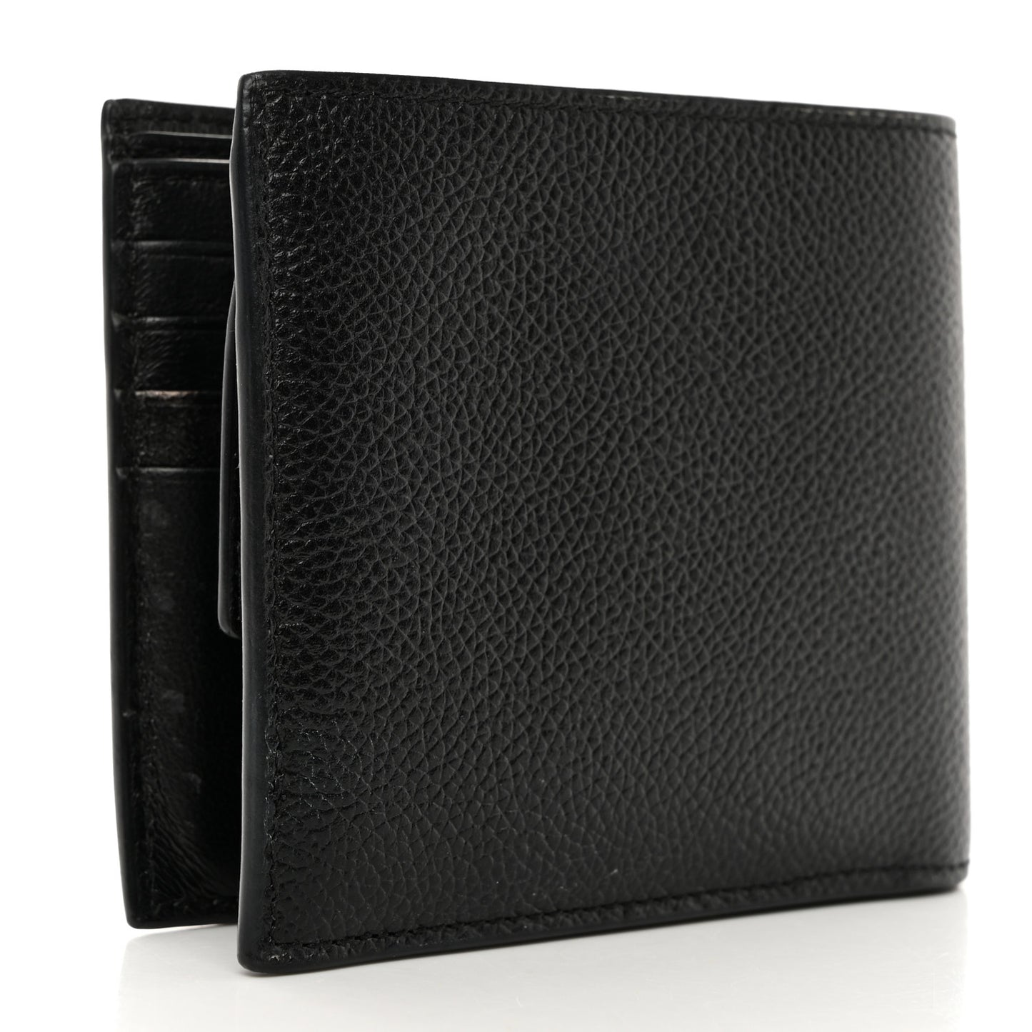 Calfskin Logo Cash Square Bi-Fold Wallet Black White