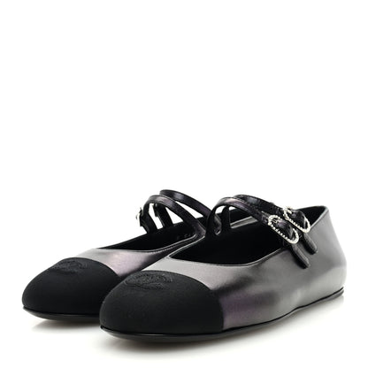 Chanel Pleated Lambskin Grosgrain Cap Toe CC Ballerina Flats 40.5 Black 39 Black 2 of 8