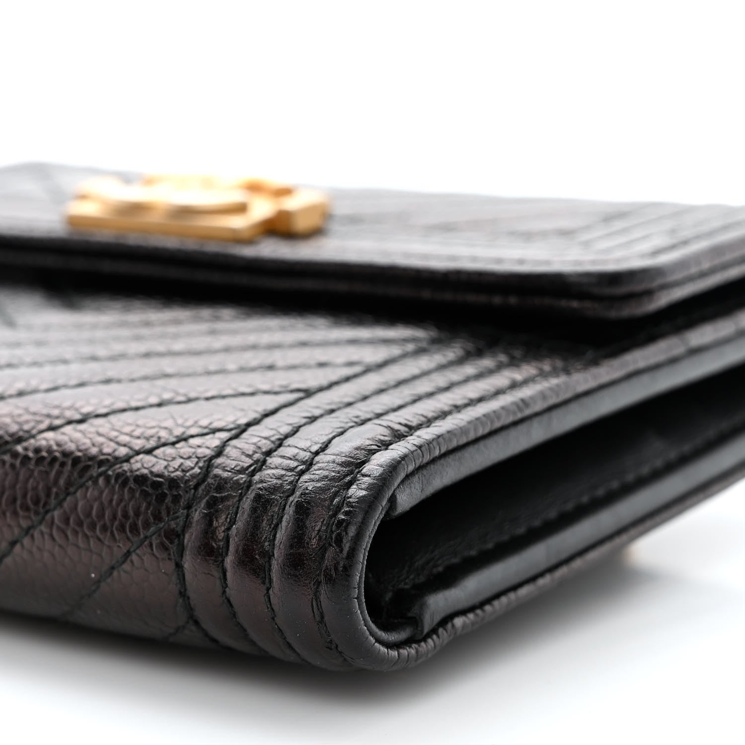 Chanel Caviar Chevron Quilted Boy Compact Wallet Black 10 of 11