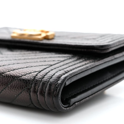 Chanel Caviar Chevron Quilted Boy Compact Wallet Black 10 of 11