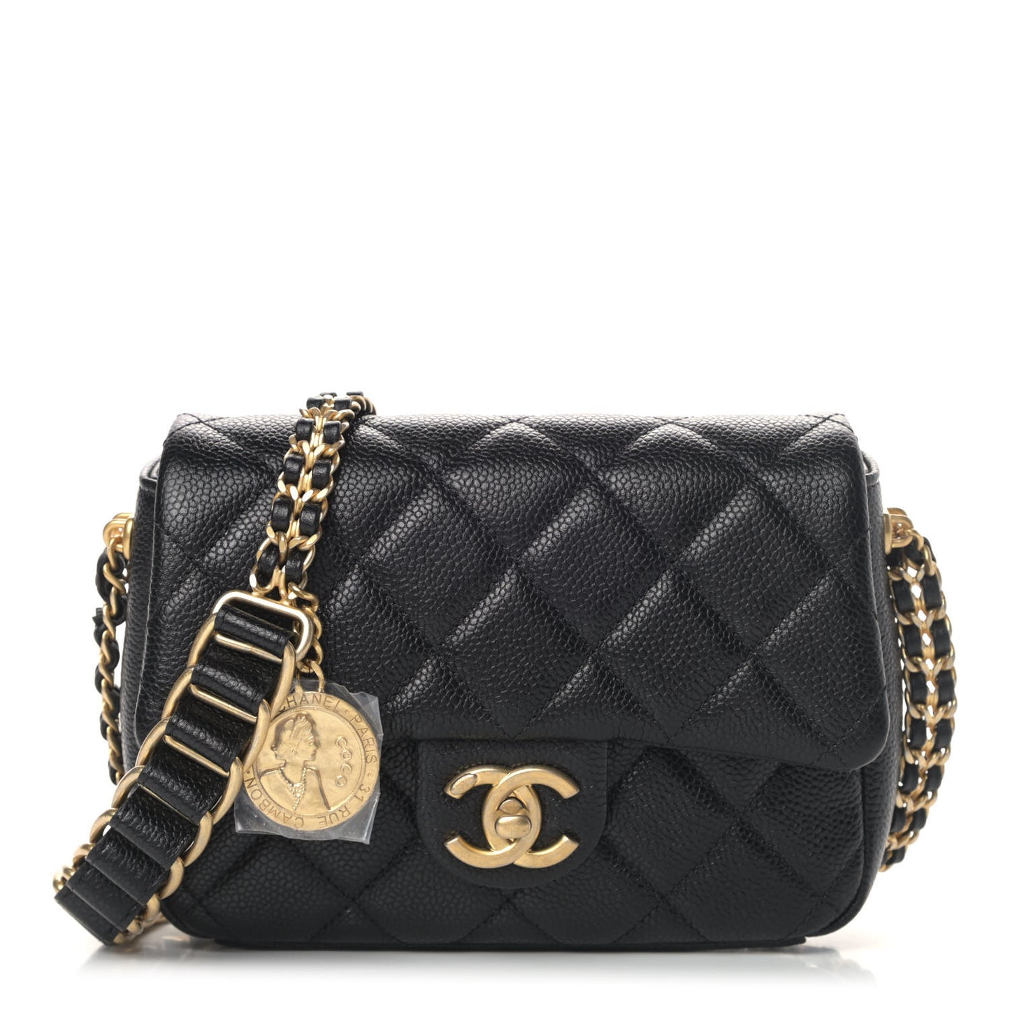 Caviar Quilted Mini Chain Soul Flap Black