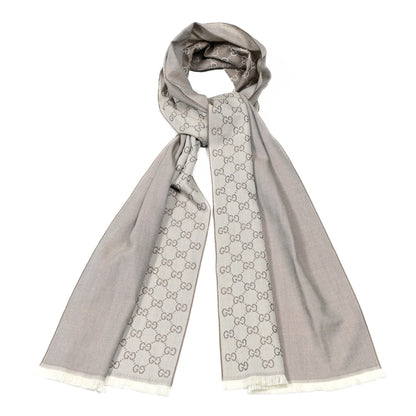 Gucci Wool GG Monogram HalfGG Fringe Scarf Ivory Beige 1 of 4