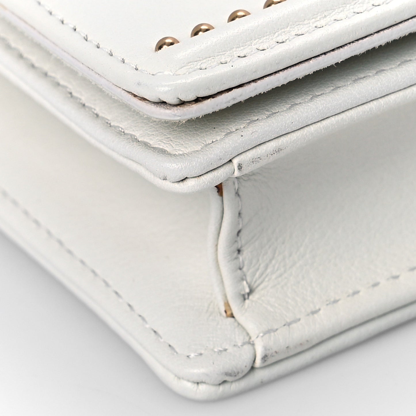 Calfskin Studded Diorama Wallet on Chain Pouch Off White