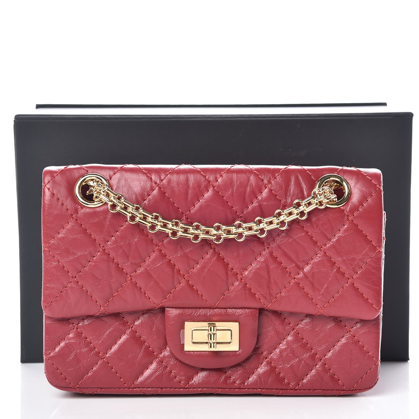 Aged Calfskin Quilted 2.55 Reissue Mini Flap Red