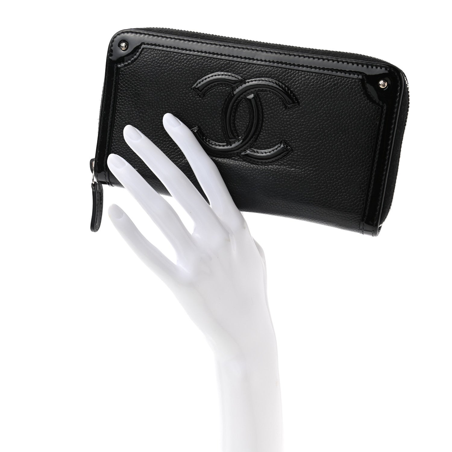 Chanel Caviar Patent Small CC Contour Zip Around Wallet Black 2 of 12