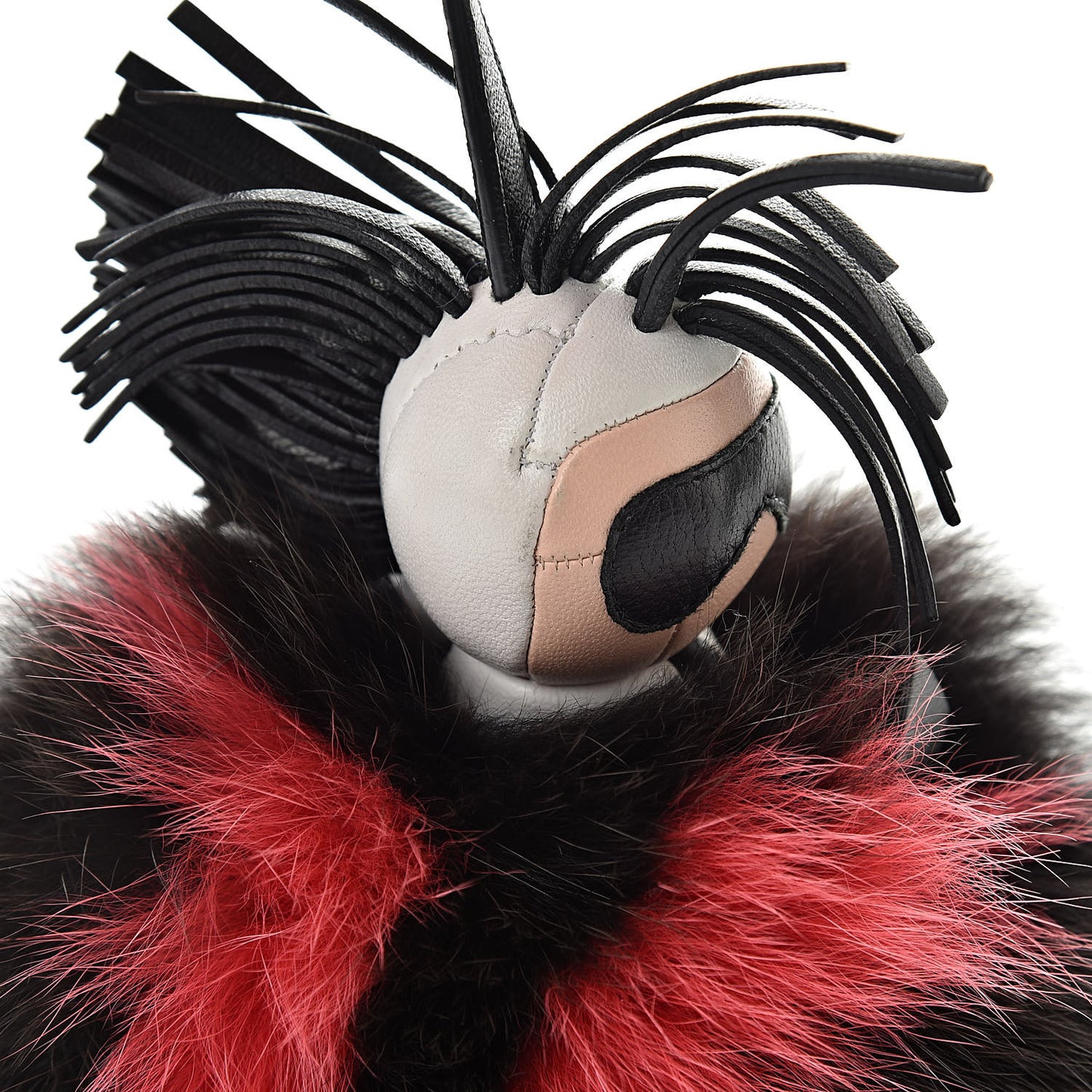 Fox Fur Shiny Nappa Bi-Color Super Karlito Pom Pom Bag Charm Moro Rosso Chiaro