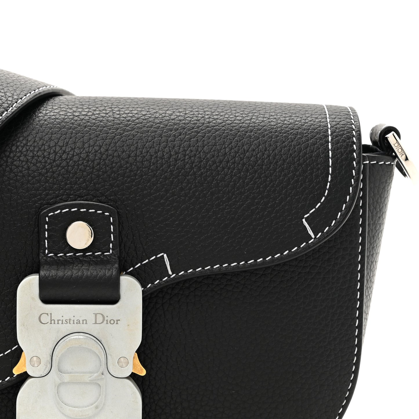 Grained Calfskin Saddle Messenger Bag With Strap Black