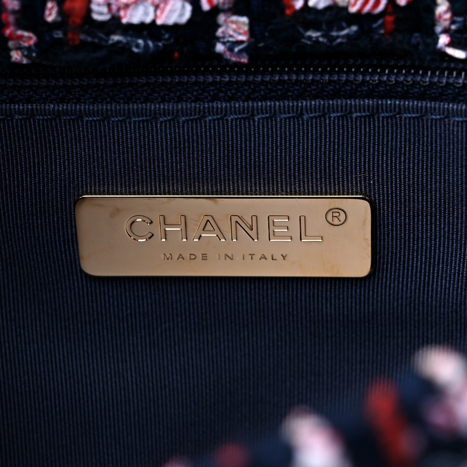 Chanel Tweed Quilted Medium Chanel 19 Flap Navy Blue White Red 6 of 9