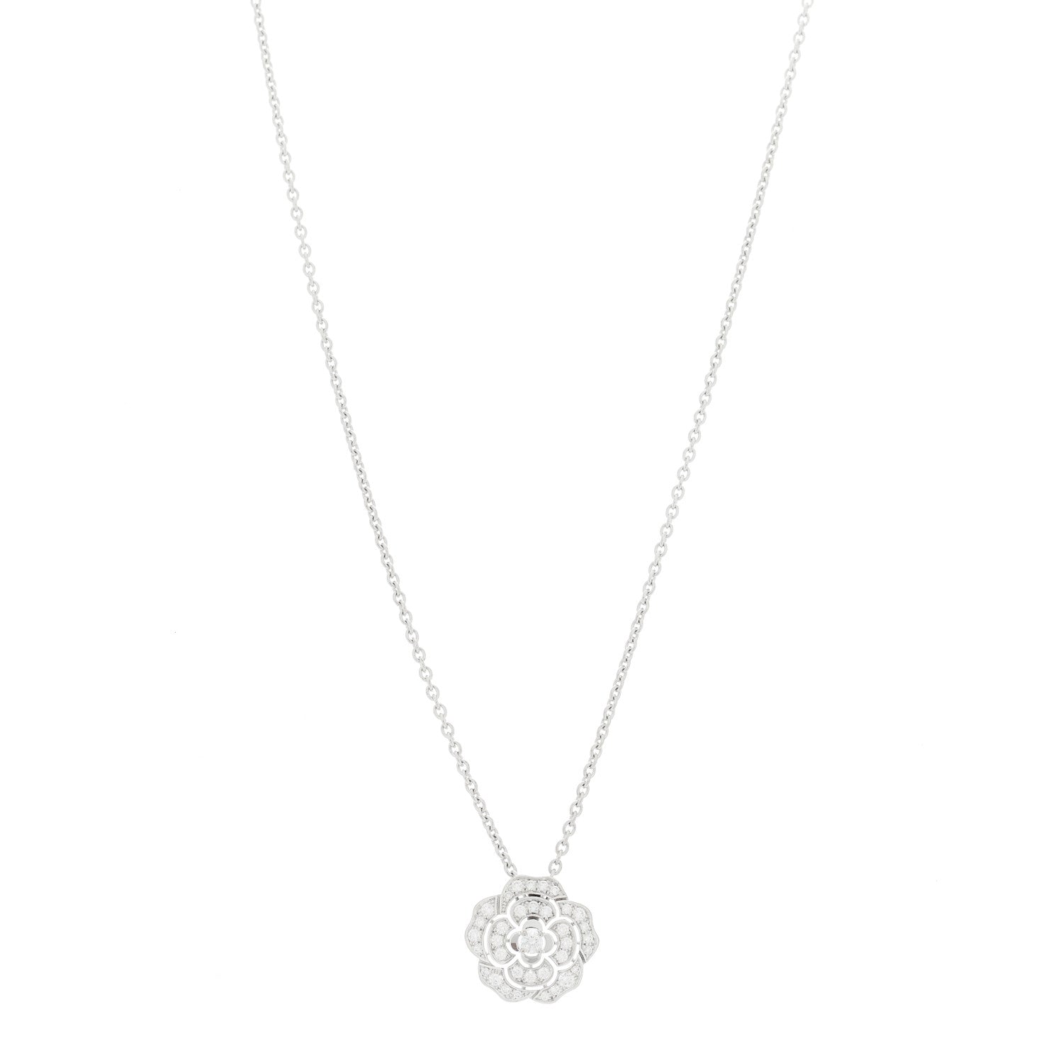 Chanel 18K White Gold Diamond Bouton de Camelia Pendant Necklace 1 of 6