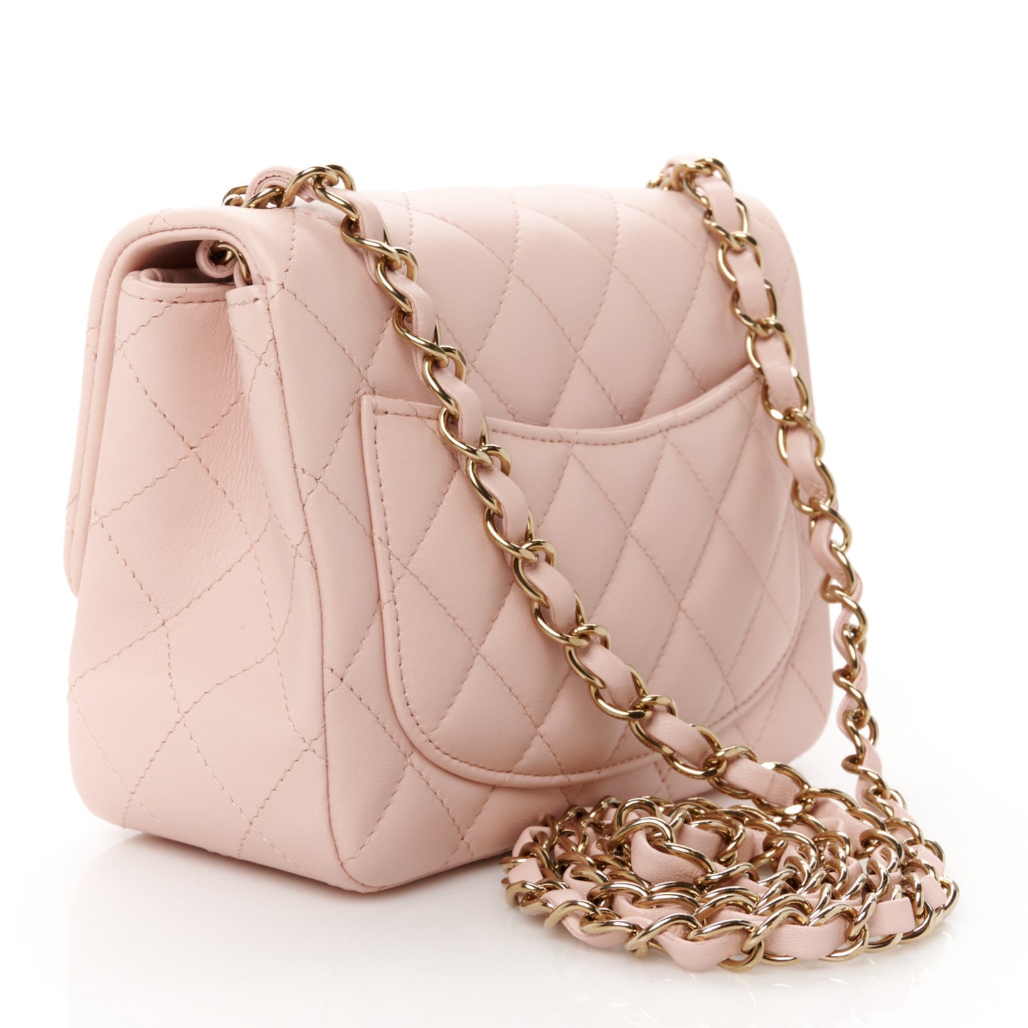 Lambskin Quilted Mini Square Flap Light Pink