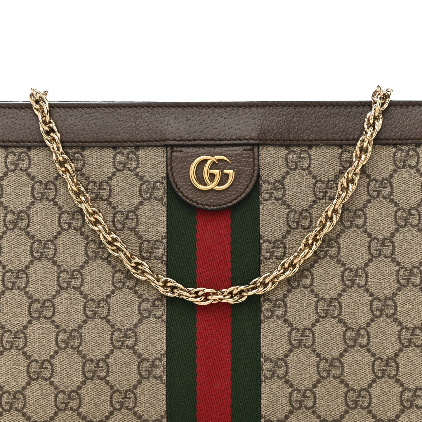 GG Supreme Monogram Web Medium Ophidia Chain Shoulder Bag Brown