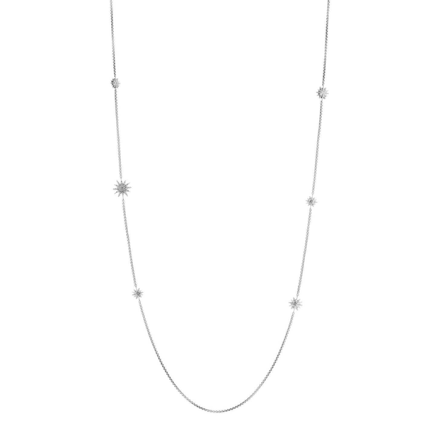 Sterling Silver Diamond Starburst Station Chain Necklace