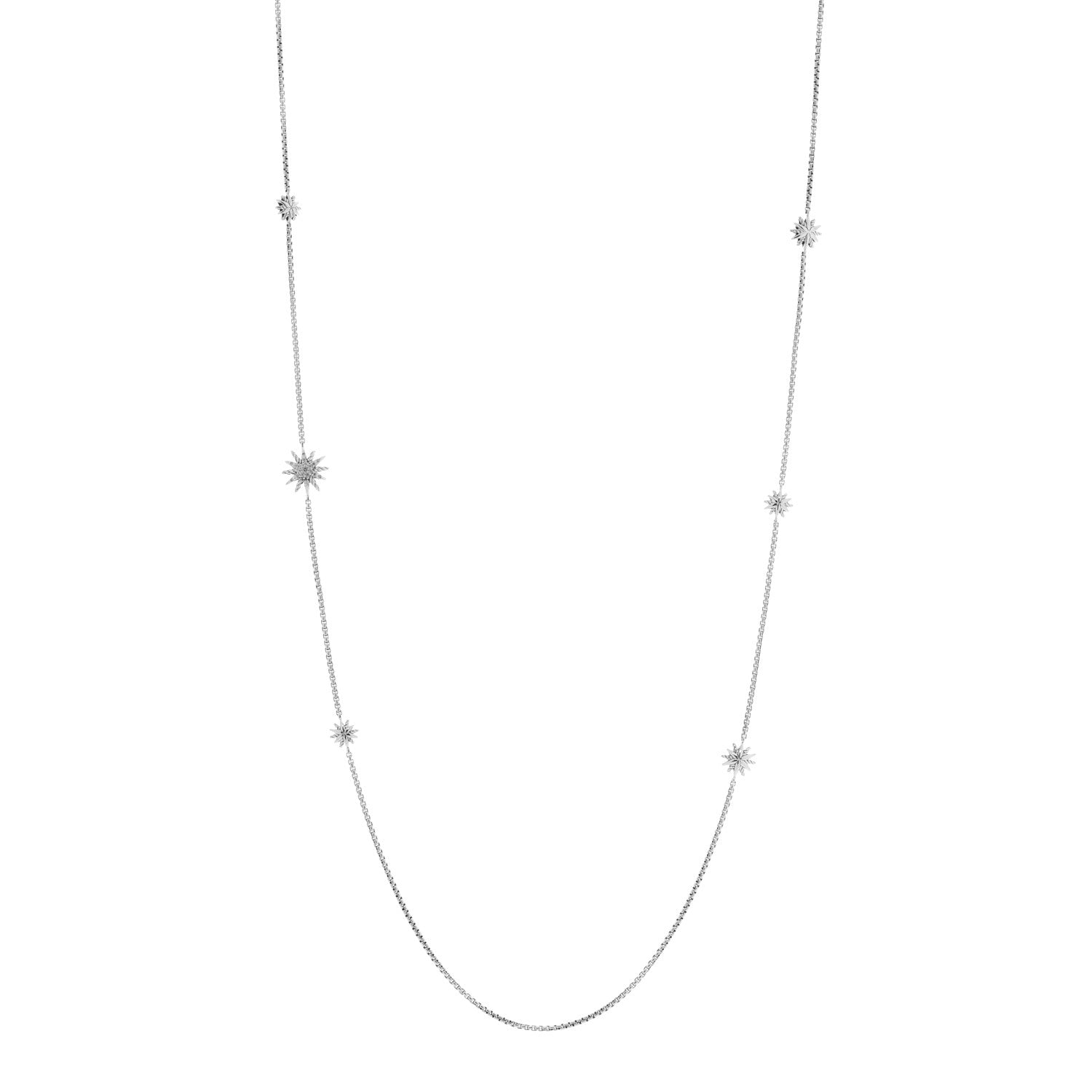 David Yurman Sterling Silver Diamond Starburst Station Chain Necklace 1 of 4