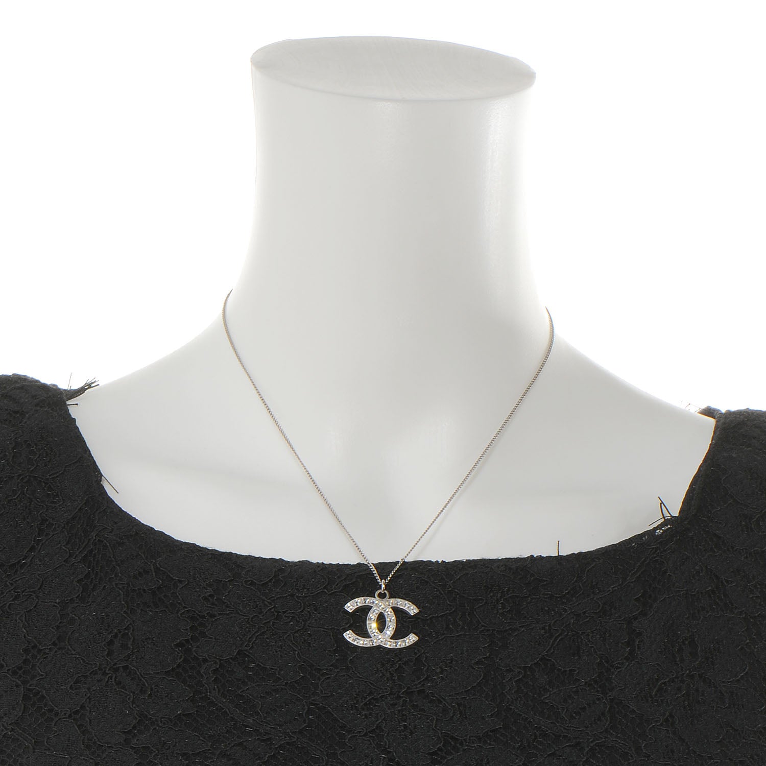 Chanel Crystal Studded CC Necklace Silver 2 of 4