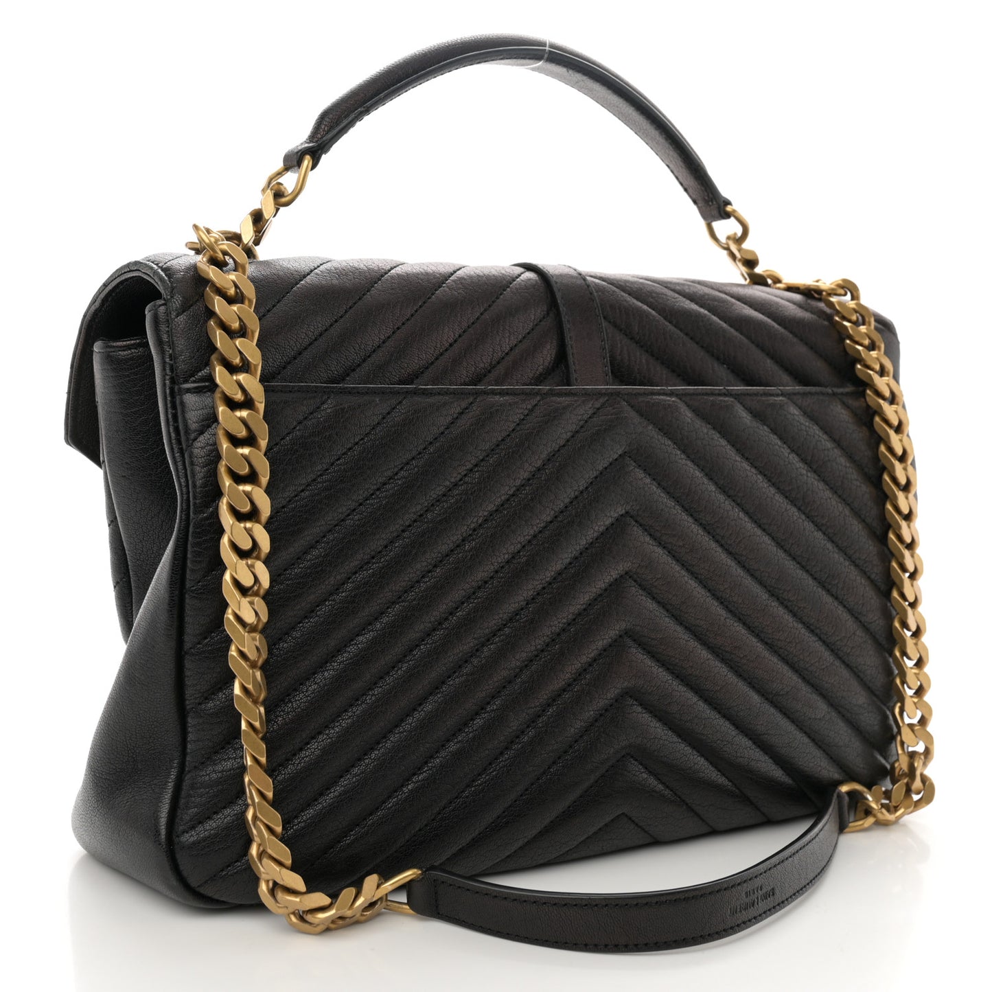 Sheepskin Matelasse Chevron Monogram Large College Satchel Black Tulip