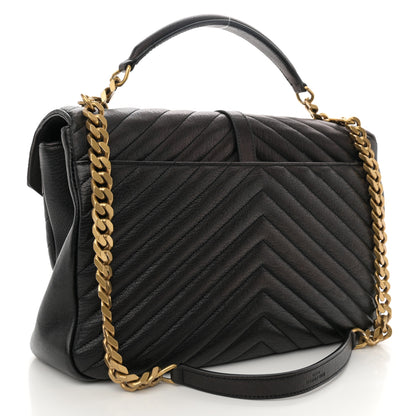 Saint Laurent Sheepskin Matelasse Chevron Monogram Large College Satchel Black Tulip 3 of 14