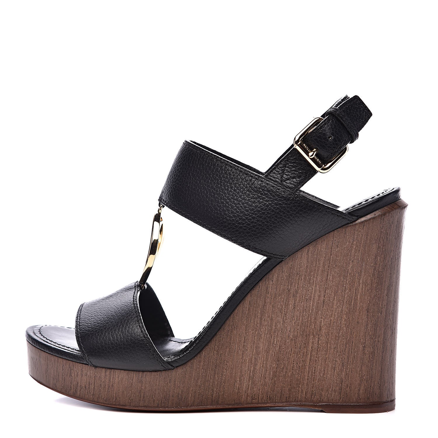 Louis Vuitton Calfskin Vedette Wedge Sandals 39 Black 1 of 8