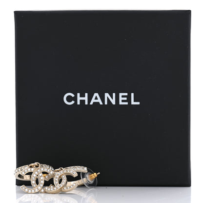 Chanel Crystal Lock Symbols CC Hoop Drop Earrings Gold 5 of 5