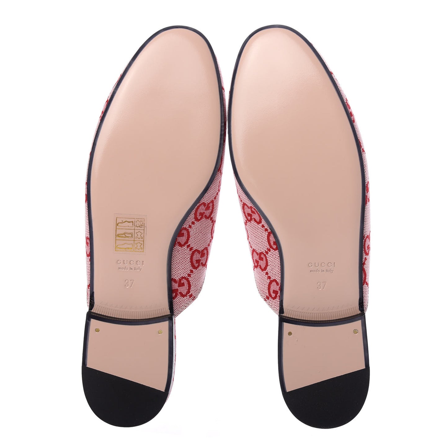 Canvas GG Monogram Horsebit Womens Princetown Slippers 37 Gardenia Hibiscus Red