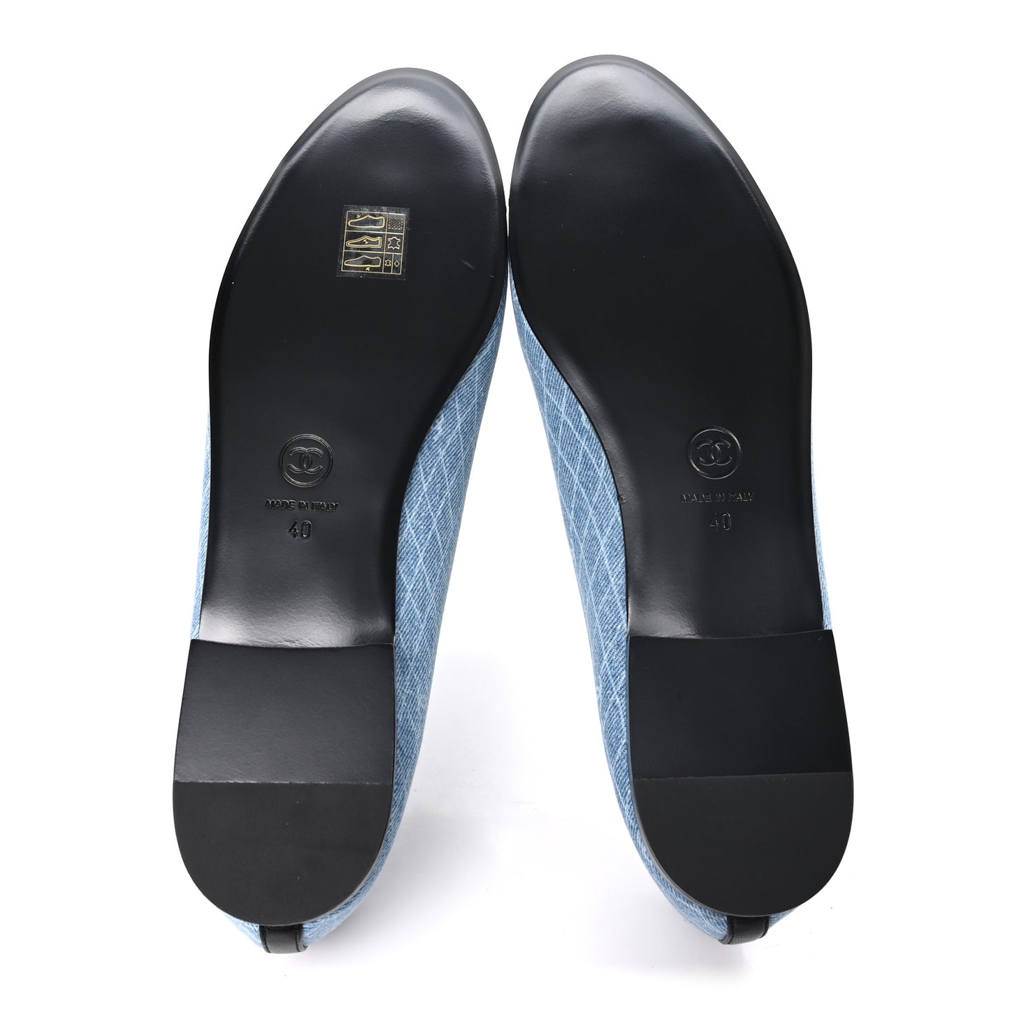 Denim Printed Quilt CC Cap Toe Ballerina Flats 40 Light Blue Dark Grey