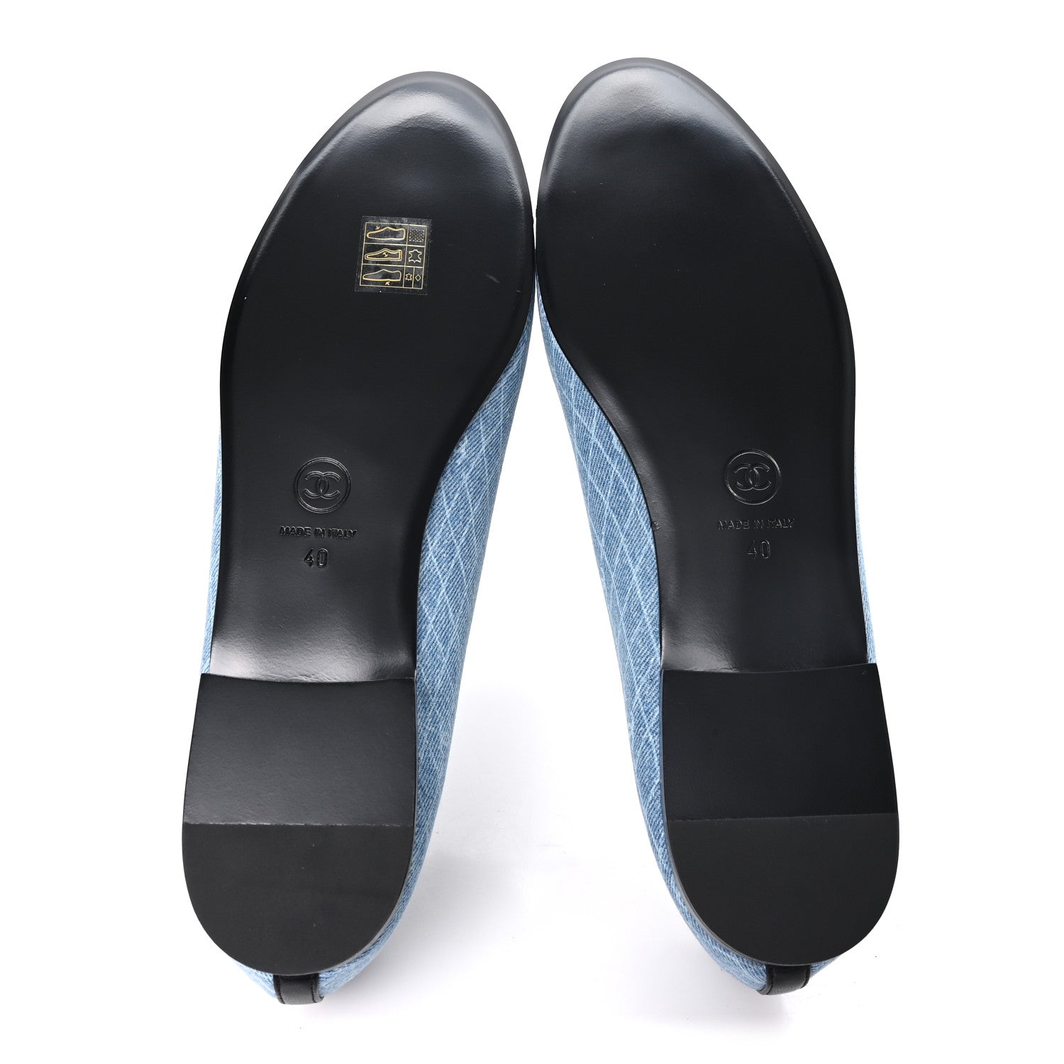 Chanel Denim Printed Quilt CC Cap Toe Ballerina Flats 40 Light Blue Dark Grey 6 of 10