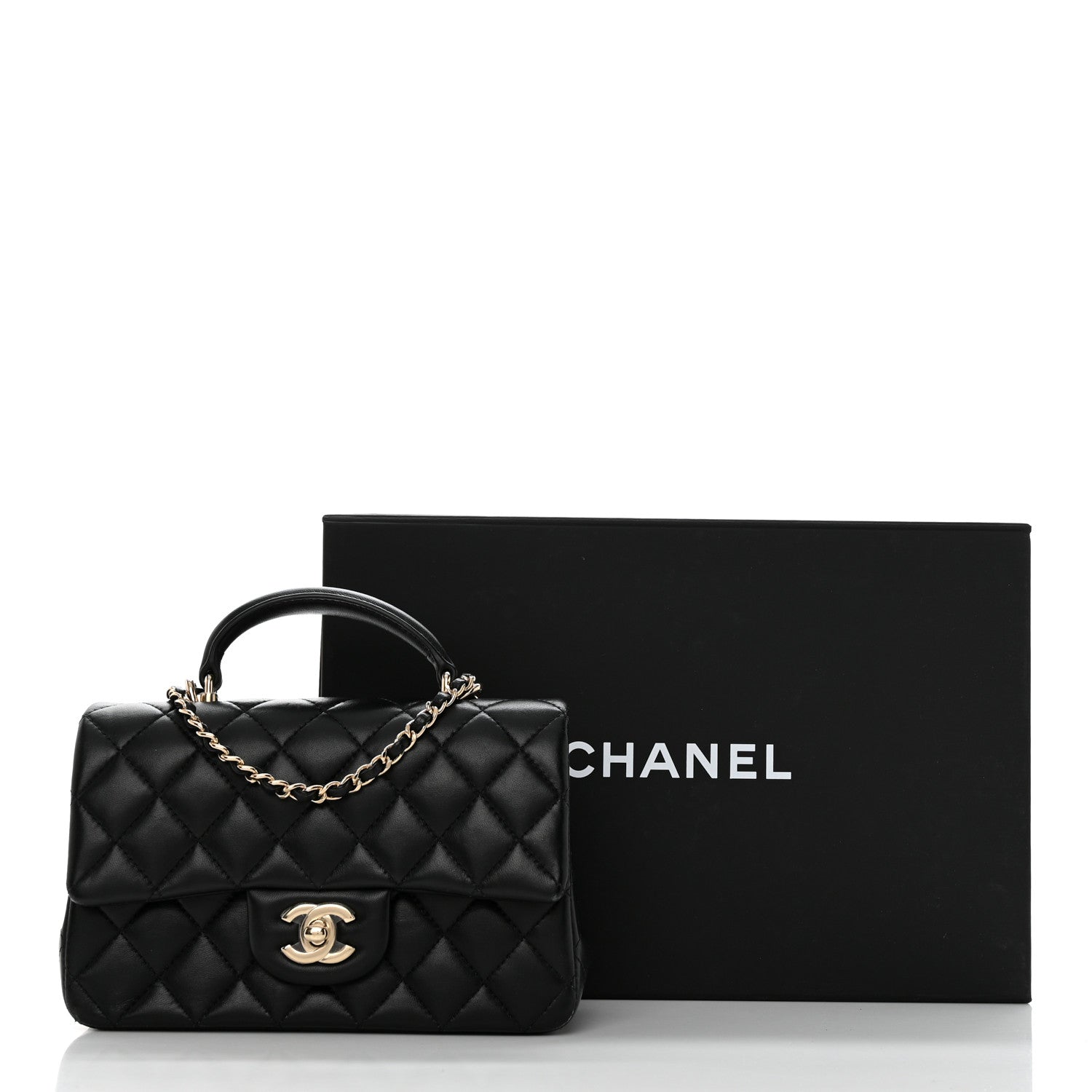 Chanel Lambskin Quilted Mini Top Handle Rectangular Flap Black 12 of 12