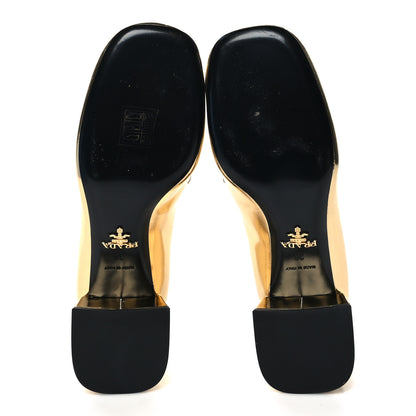 Prada Metallic Patent Metal Triangle Logo 45mm Loafer Pumps 36 Platino 5 of 10