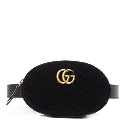 Gucci Velvet Matelasse GG Marmont Belt Bag 85 34 Black 1 of 9