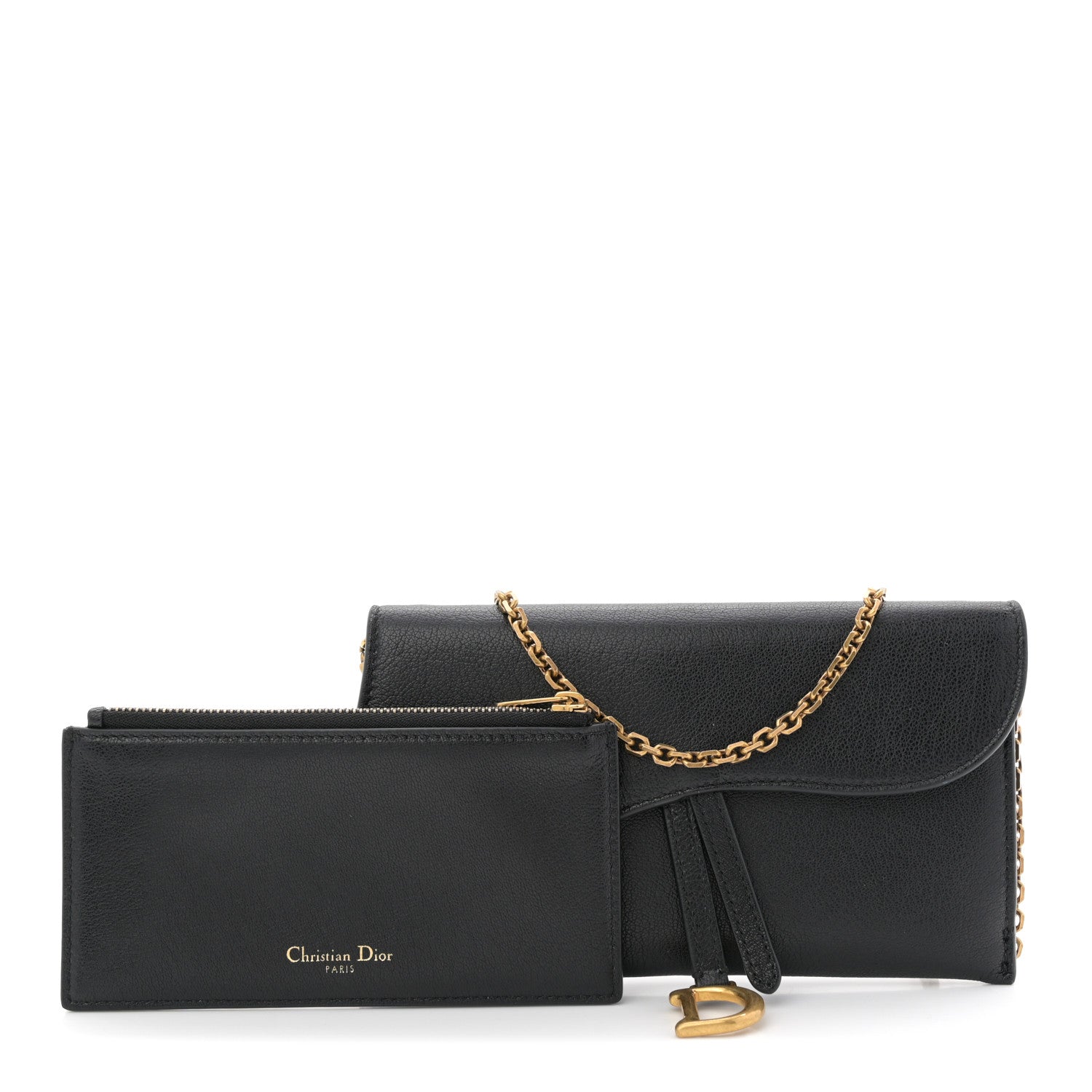 Christian Dior Goatskin Saddle Chain Wallet Pouch Black 3 of 12