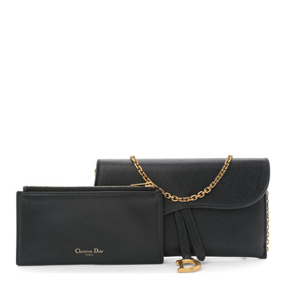 Christian Dior Goatskin Saddle Chain Wallet Pouch Black 3 of 12