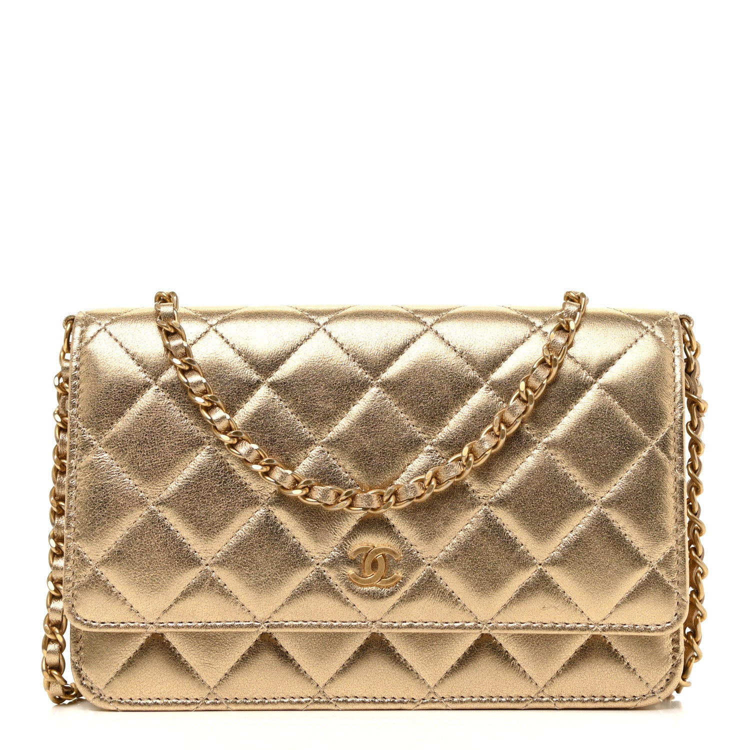 Chanel Metallic Lambskin Quilted Wallet On Chain WOC Gold 1 of 13