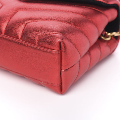 Saint Laurent Metallic Calfskin Matelasse Toy Loulou Monogram Chain Satchel Red 8 of 9