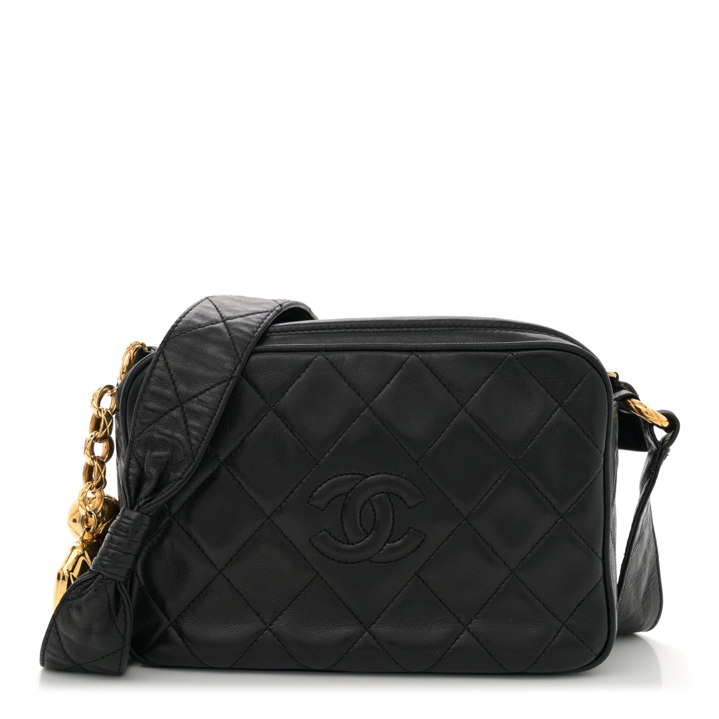 Lambskin Quilted Small Diamond CC Camera Case Black