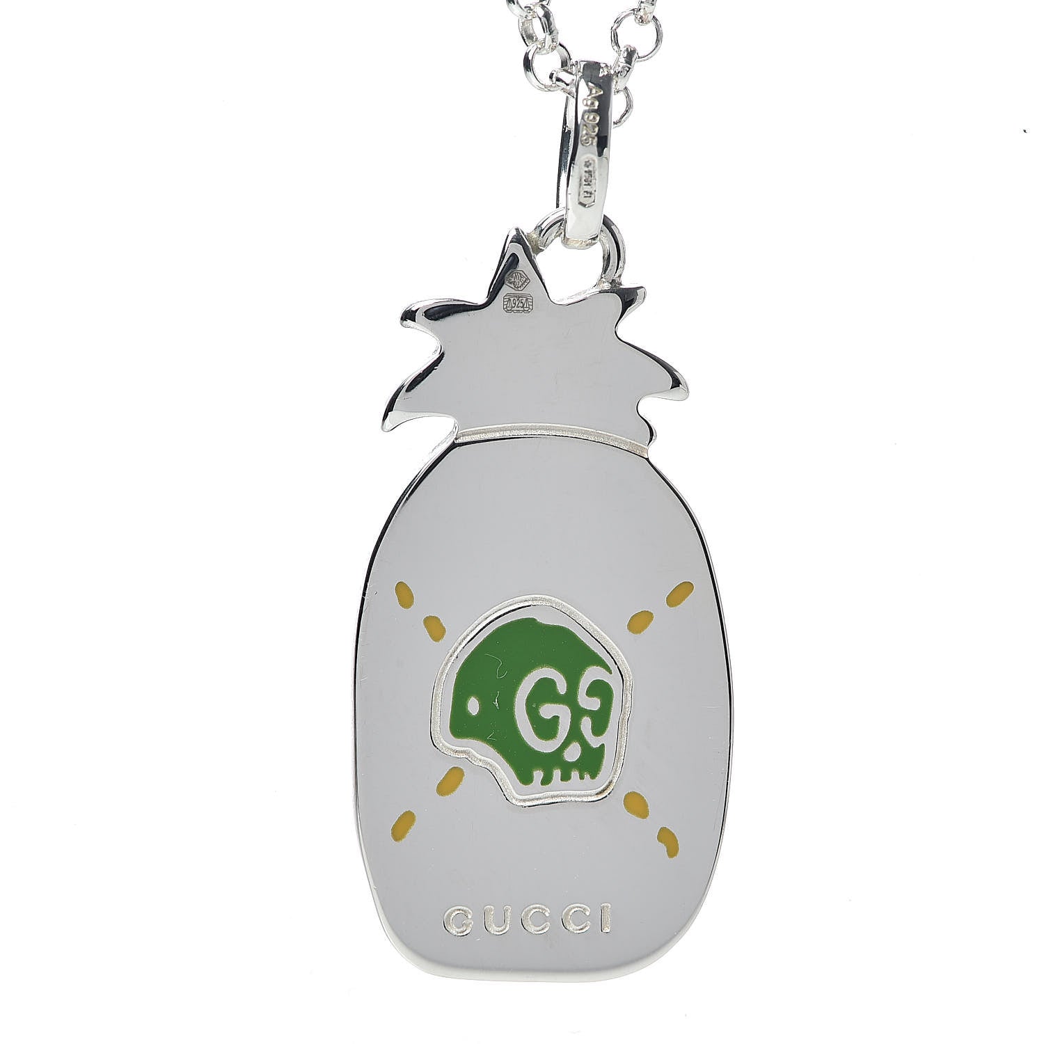 Gucci Sterling Silver Enamel GucciGhost Pineapple Pendant Necklace 5 of 8